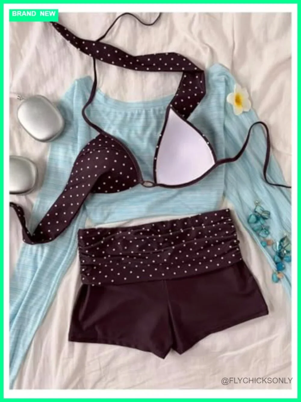 Polka Dot Halter Bikini Set Boyshorts Swimwear